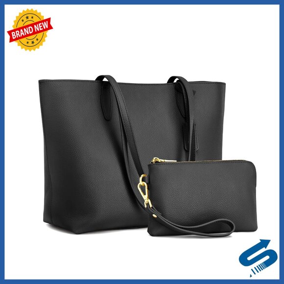 Leather Tote Bag with Wristlet Wallet Work Travel Shoulder Purse